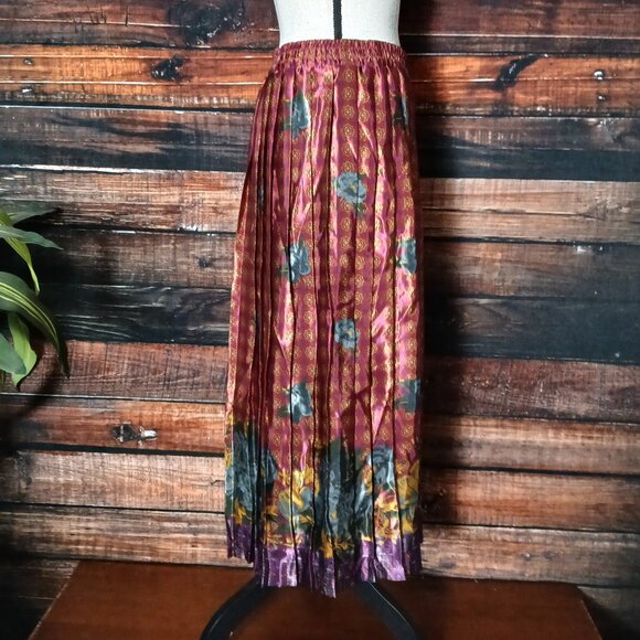 Pykettes Vintage Midi Skirt L Pleated Floral Satin - Picture 7 of 9